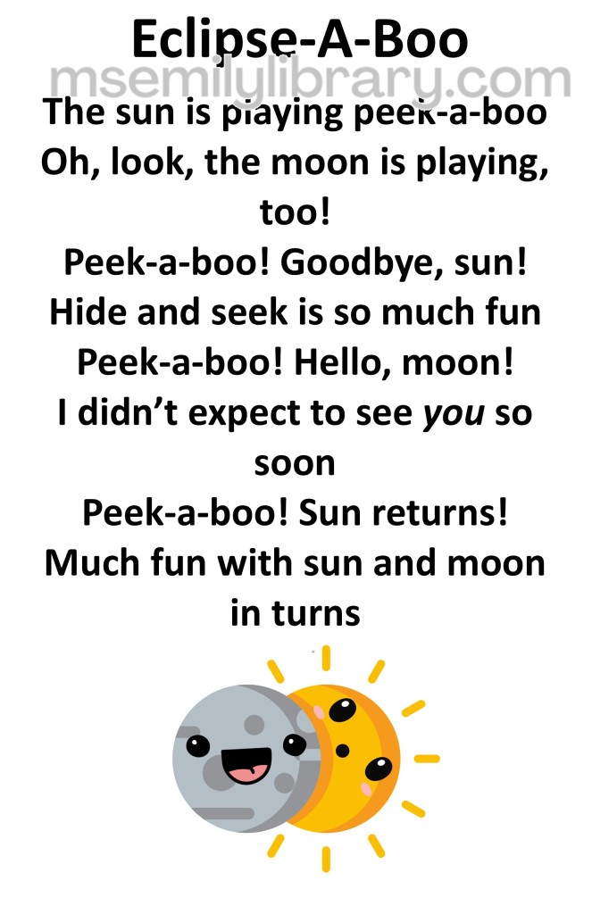 Eclipse-a-Boo thumbnail, with a graphic of a sun with a surprised face peeking out from behind a big smiling sun. click the image to download a non-branded PDF