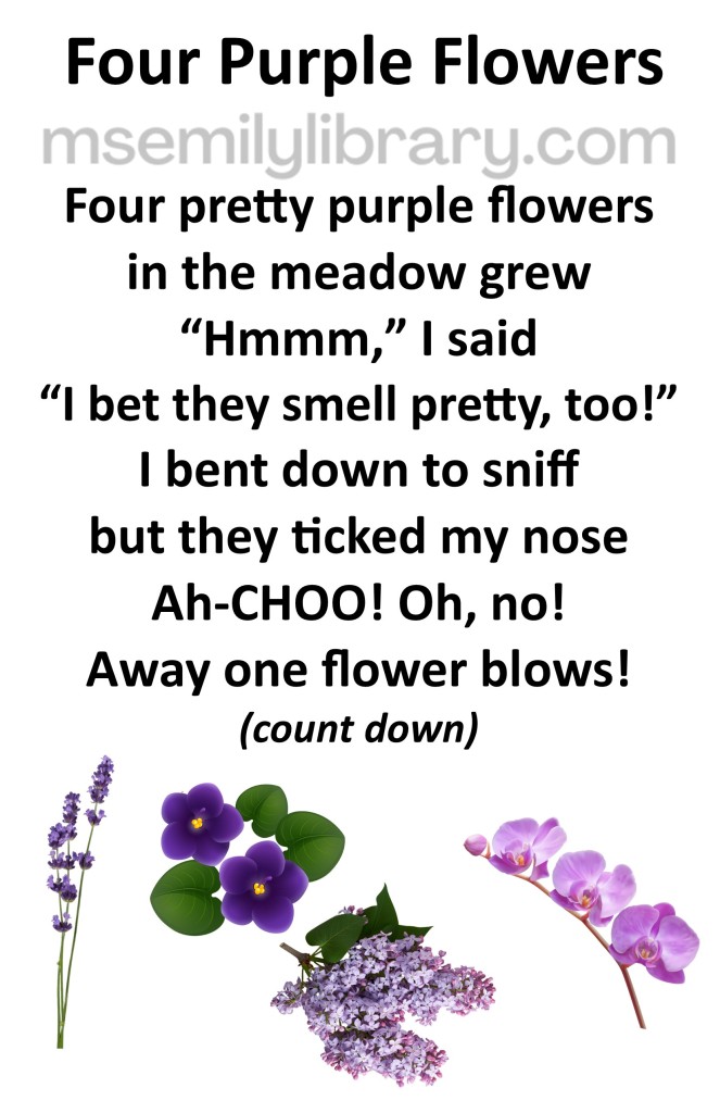four purple flowers thumbnail, with a graphic of lavender, violets, lilacs, and orchids. click the image to download a non-branded PDF