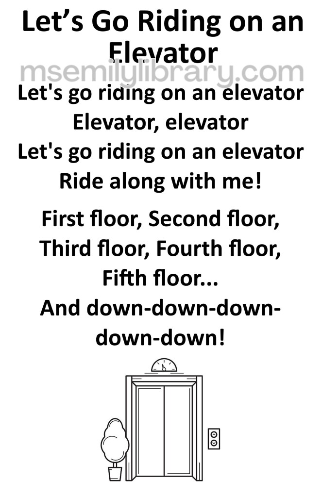 Let's go riding in an elevator thumbnail, with a graphic of a line drawing of an elevator door, showing a button to the right and a potted plant to the left. click the image to download a non-branded PDF