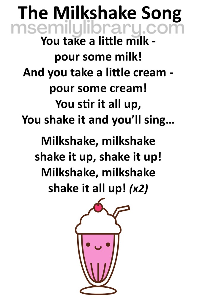 the milkshake song thumbnail, with a graphic of a pink milkshake with whipped cream and a cherry and straw, with a smiley face on the glass. click the image to download a non-branded PDF