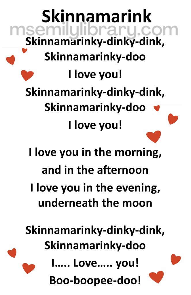 Skinnamarink thumbnail, with a graphic of small red hearts surrounding the words. click the image to download a non-branded PDF