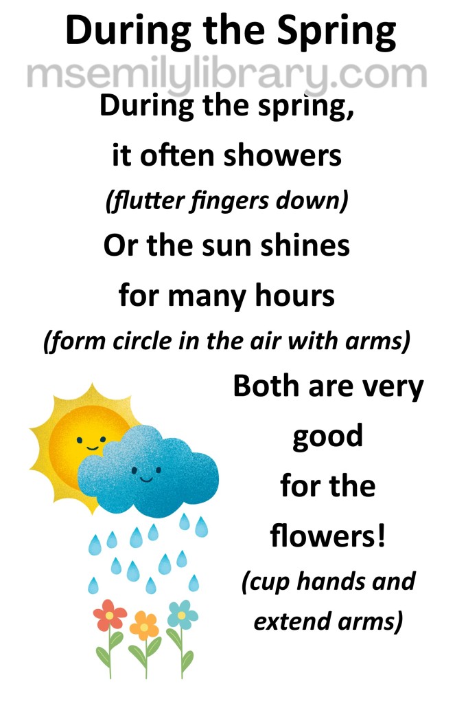 during the spring thumbnail, with a graphic of a sun and rain cloud above three flowers. click the image to download a non-branded PDF