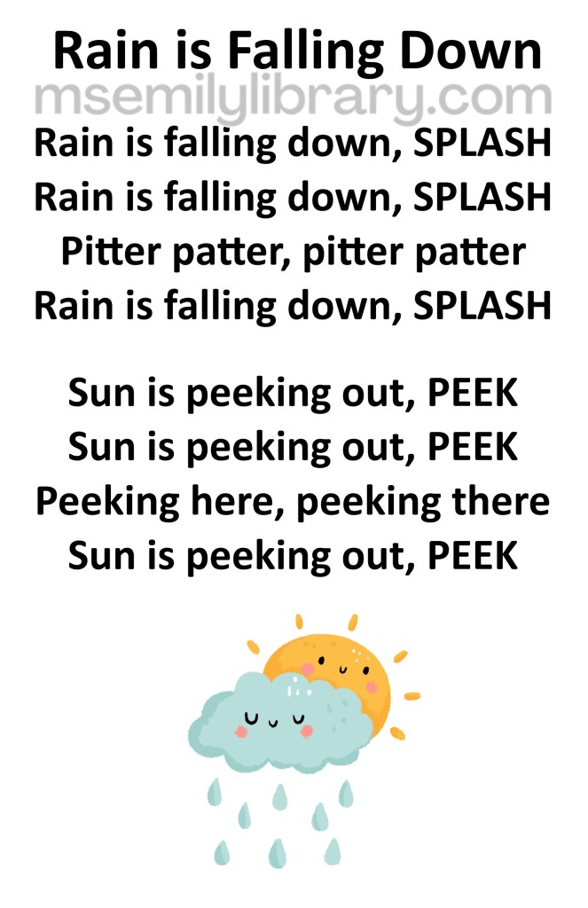 Rain is falling down thumbnail, with a graphic of a sun peeking out from behind a raincloud, both with faces. click the image to download a non-branded PDF