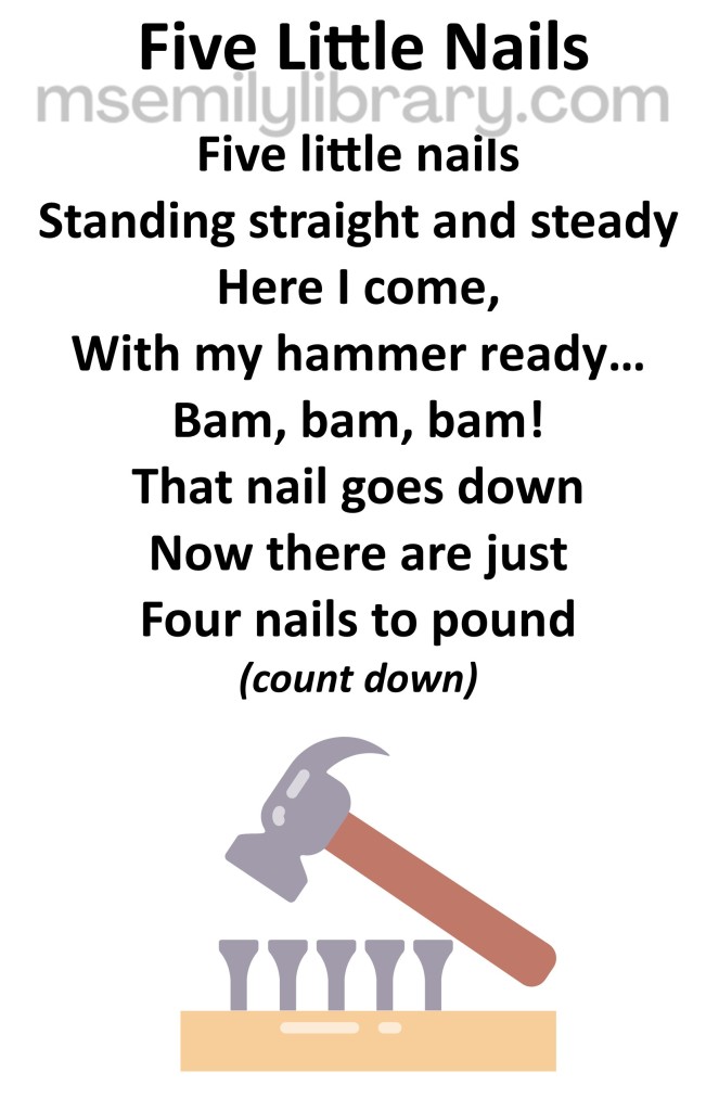 five little nails thumbnail, with a graphic of a hammer and five nails sticking up out of a piece of wood. click the image to download a non-branded PDF