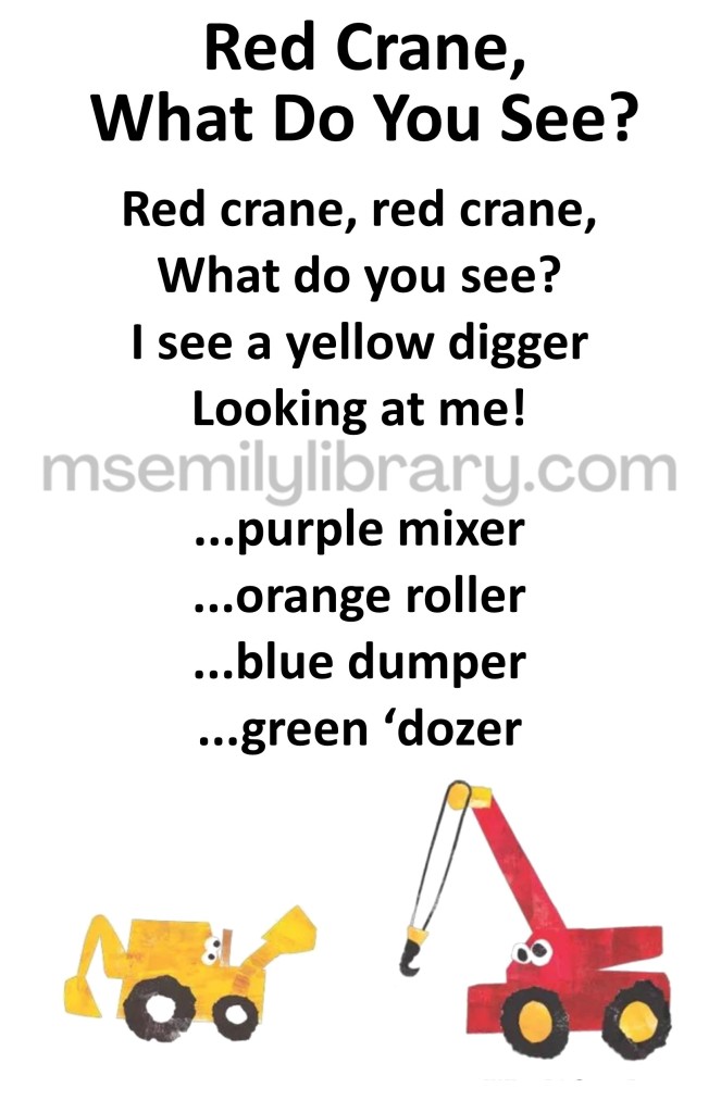 Red crane thumbnail, with a graphic of the red crane and yellow digger from tip tip dig dig. click the image to download a non-branded PDF